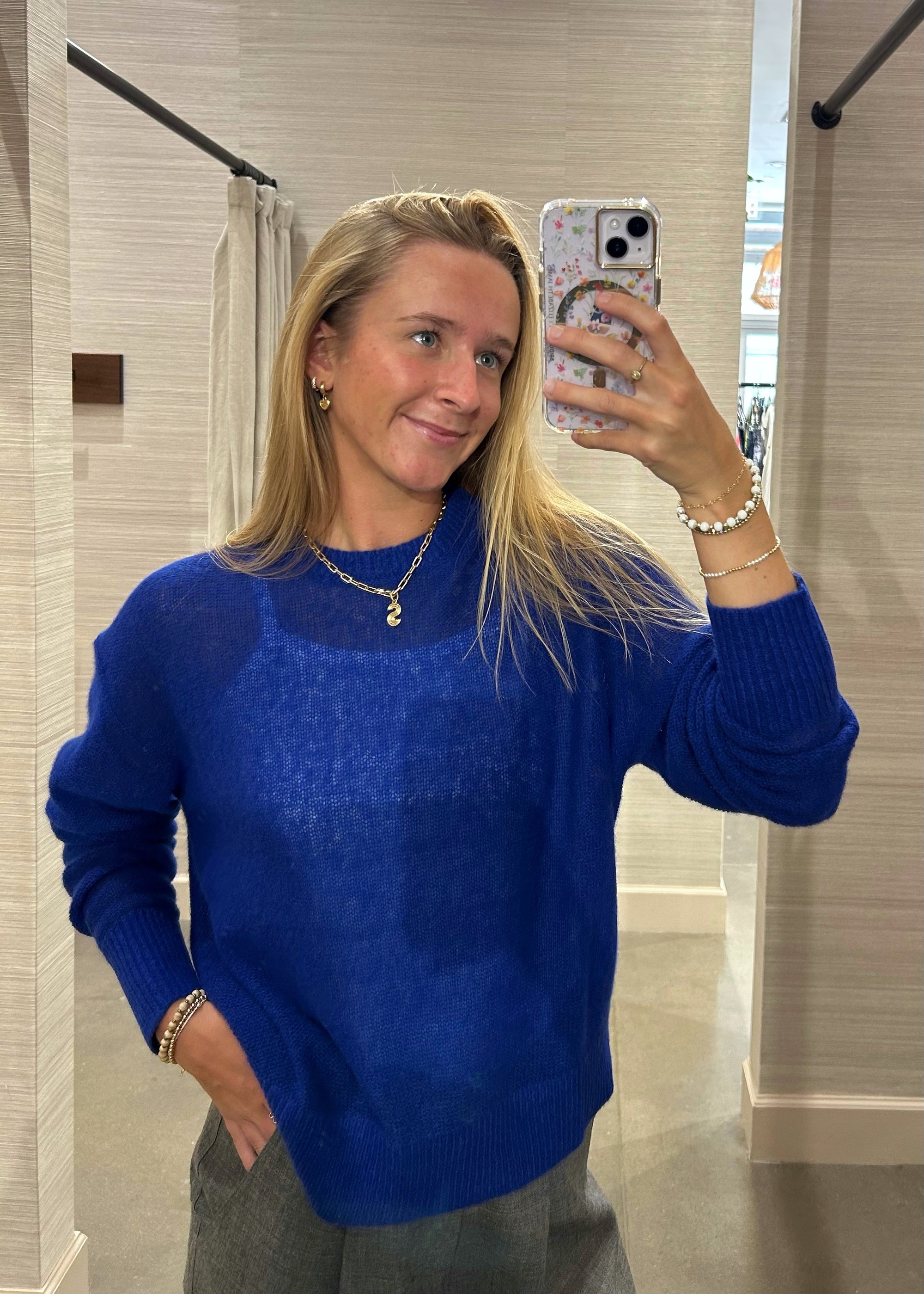 SOFTEST TISSUE WEIGHT SWEATER IN COBALT