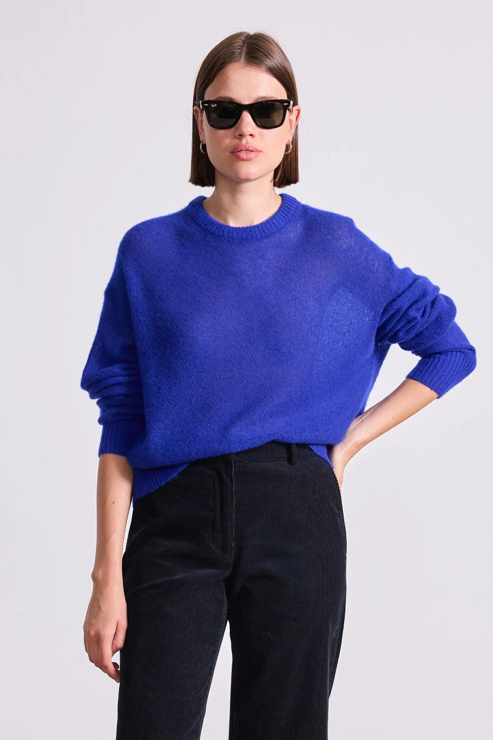 SOFTEST TISSUE WEIGHT SWEATER IN COBALT