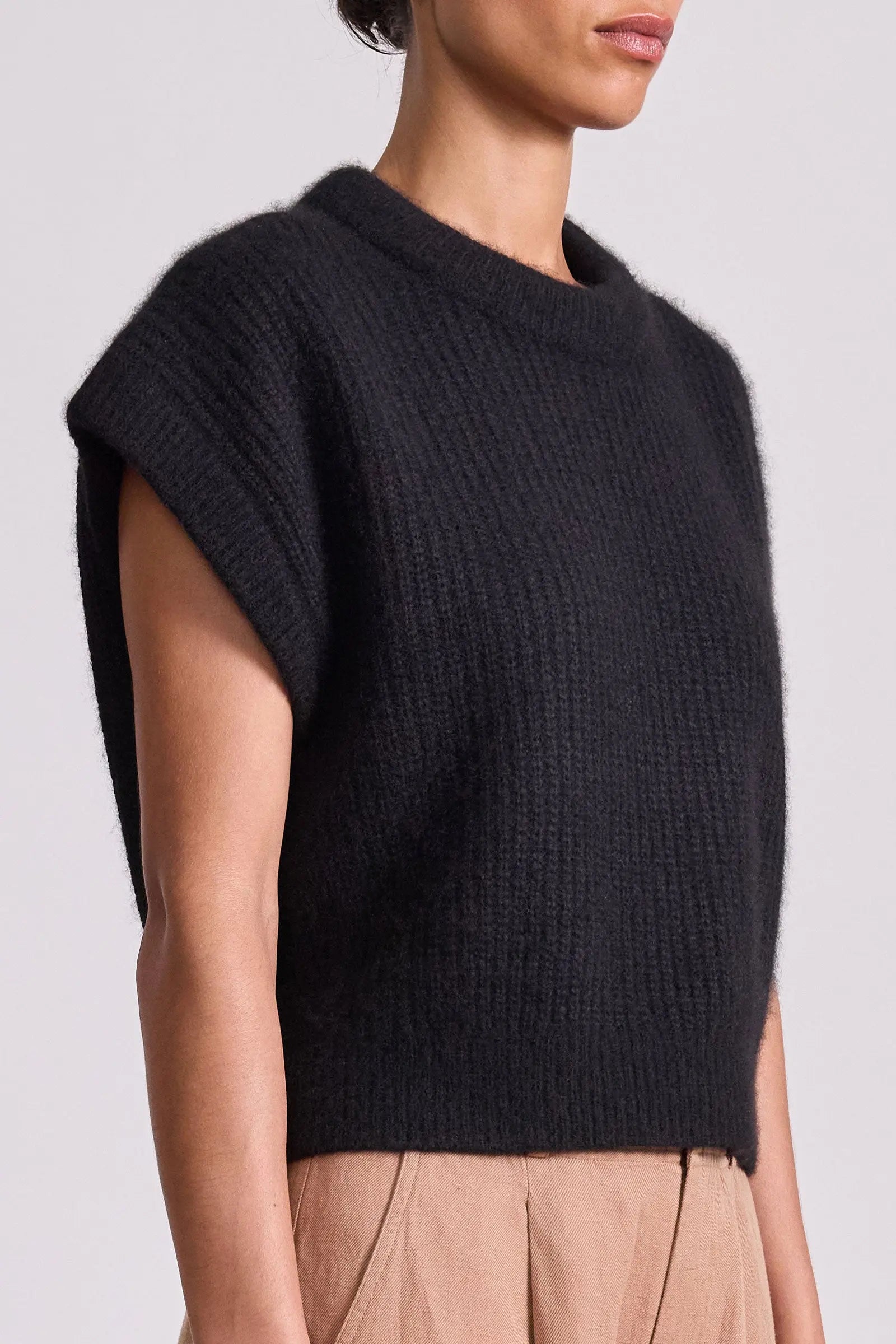 SOFTEST OLIVA CASHMERE VEST IN BLACK
