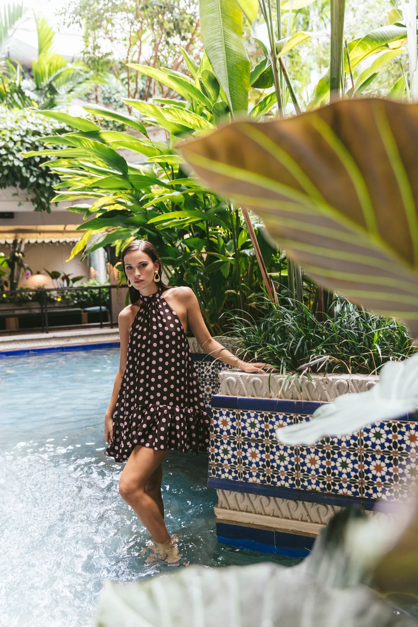 ARCA MINI DRESS IN DOT BROWN – LANAI