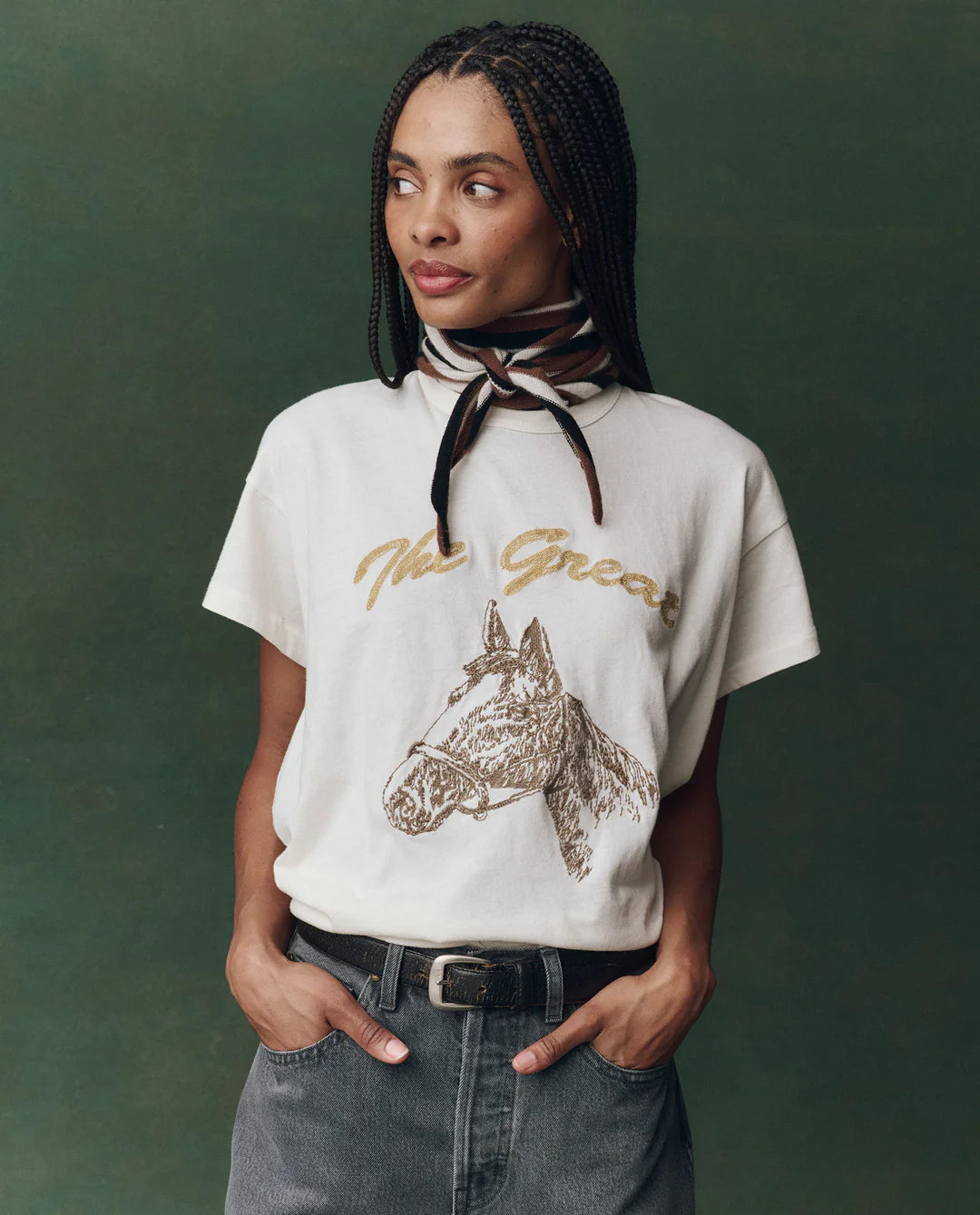 BOXY CREW TEE WITH HORSE EMBROIDERY