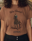 BOXY CREW TEE IN TOBACCO WITH STETSON GRAPHIC