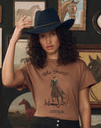 BOXY CREW TEE IN TOBACCO WITH STETSON GRAPHIC