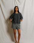 ZIGGY SHORT SLEEVE SWEATSHIRT IN HEATHER GREY