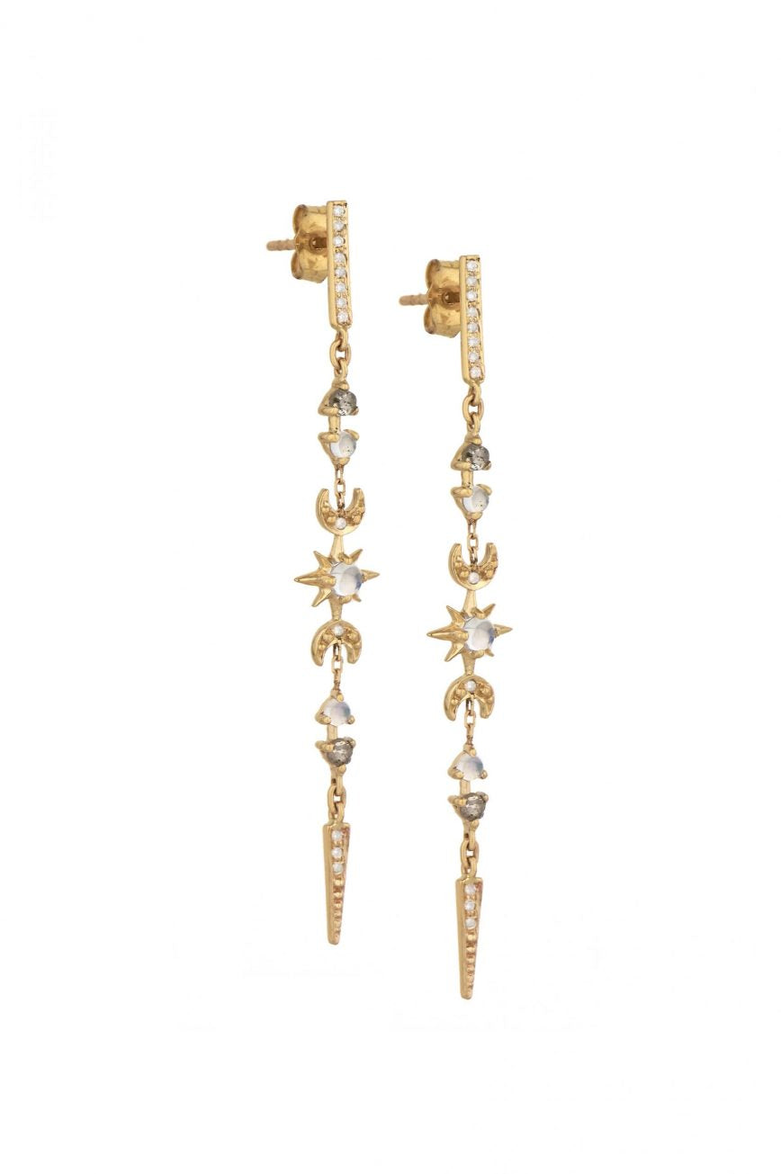 MOONSTONE & DIAMOND STELLAR EARRINGS