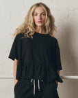 OVERSIZED RUFFLE PEPLUM TEE IN TRUE BLACK