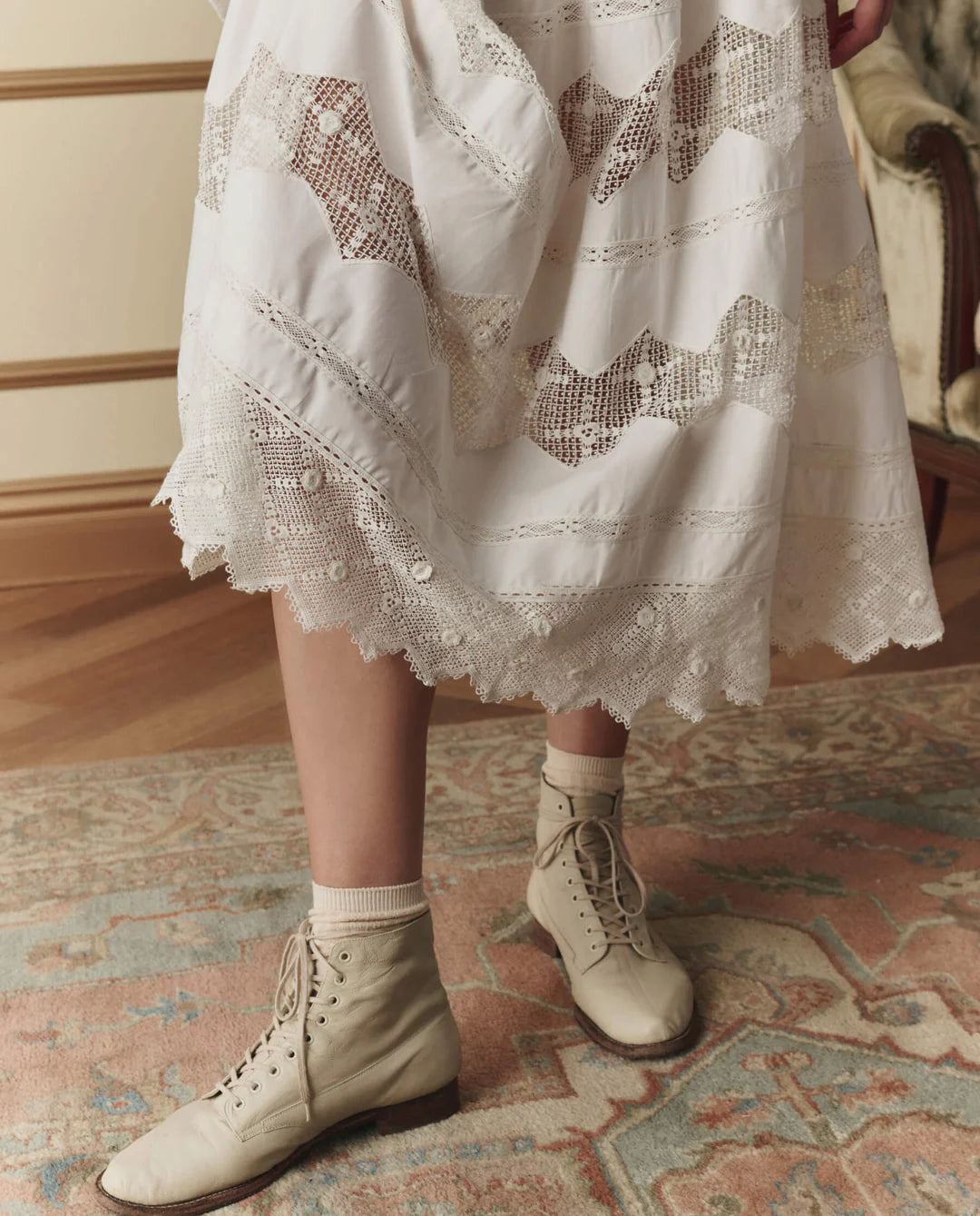 ROSETTE CROCHET CANARY SKIRT IN CREAM – LANAI