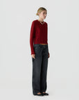 SHRUNKEN CHECKER CREW IN CARMINE/BURNT COCOA