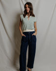SLOANE MUSCLE TANK IN TEAL BLUE/NAVY STRIPE