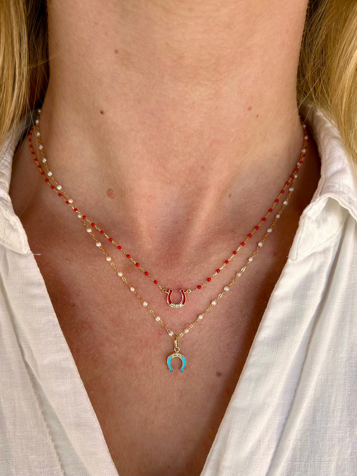 DIAMOND HORSESHOE PENDANT / TURQUOISE