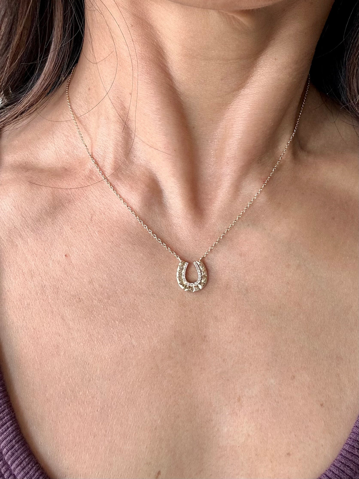DIAMOND + BLOCK GOLD HORSESHOE NECKLACE