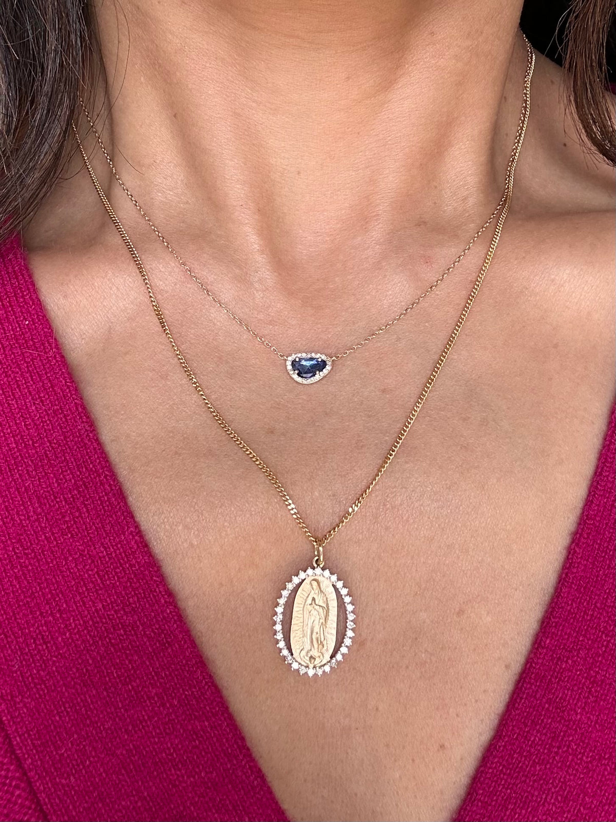 MOTHER MARY DIAMOND CHARM NECKLACE