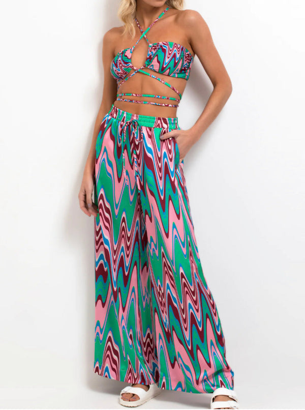 WAVE WIDE LEG PANT IN GREEN