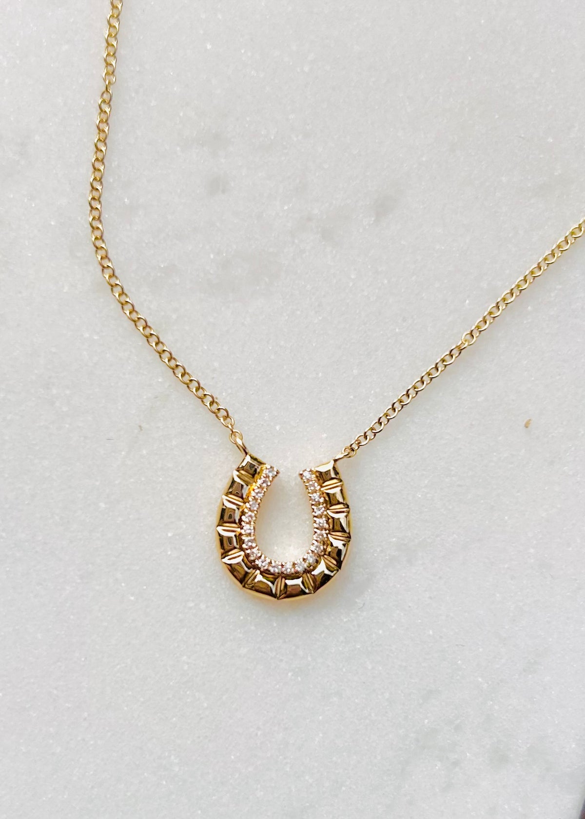 DIAMOND + BLOCK GOLD HORSESHOE NECKLACE