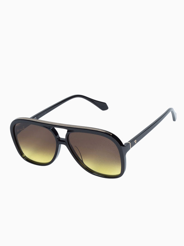 BANG SUNNIES IN BLACK WITH BROWN-YELLOW LENSES