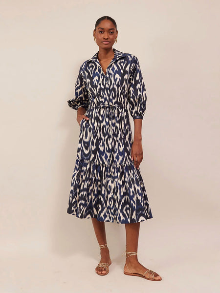 HUTTON DRESS IN IKAT NAVY