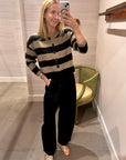 NINA CASHMERE CARDIGAN IN CAMEL/BLACK STRIPE