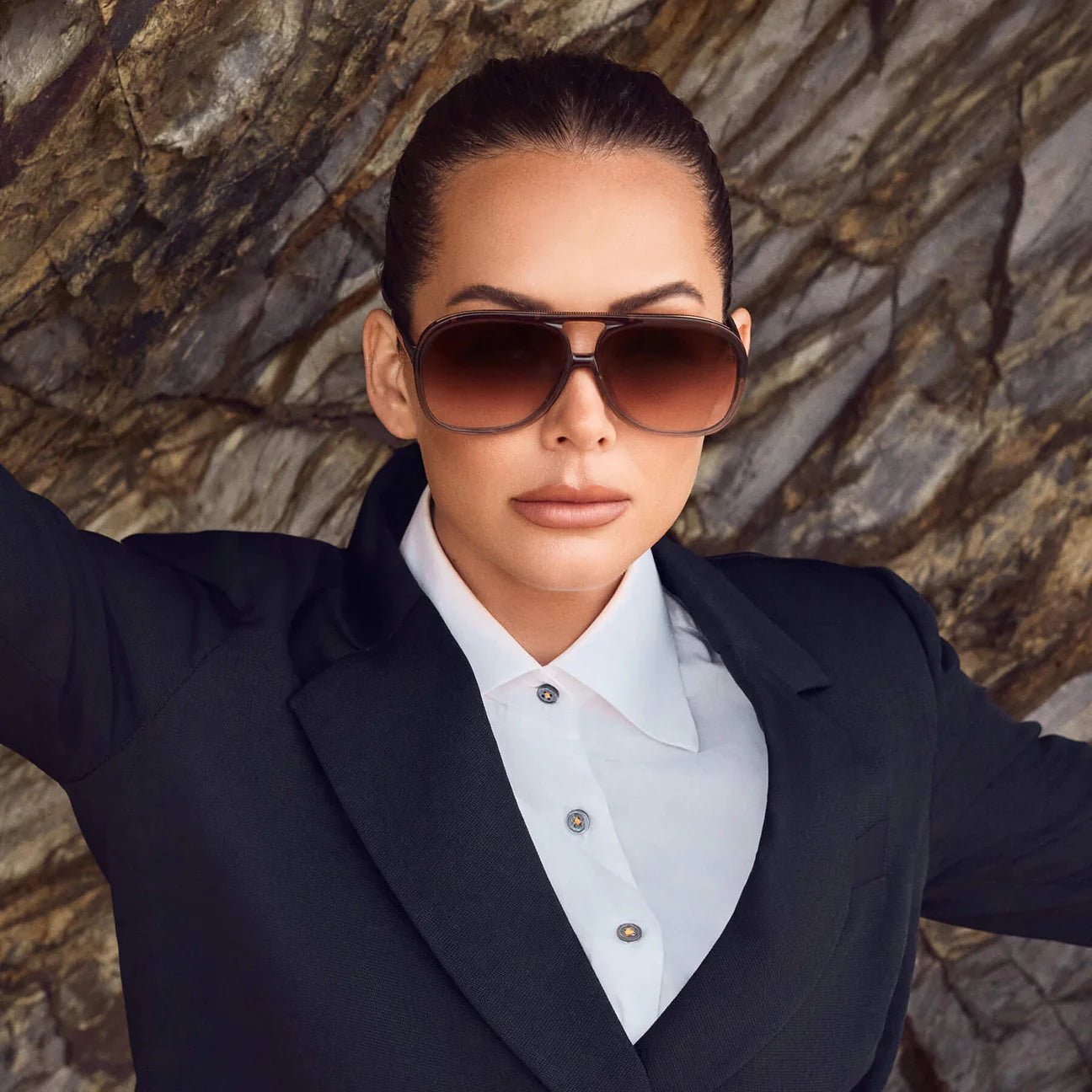 BANG BANG SUNNIES IN CHOCOLATE/CRYSTAL WITH ORANGE LENSES