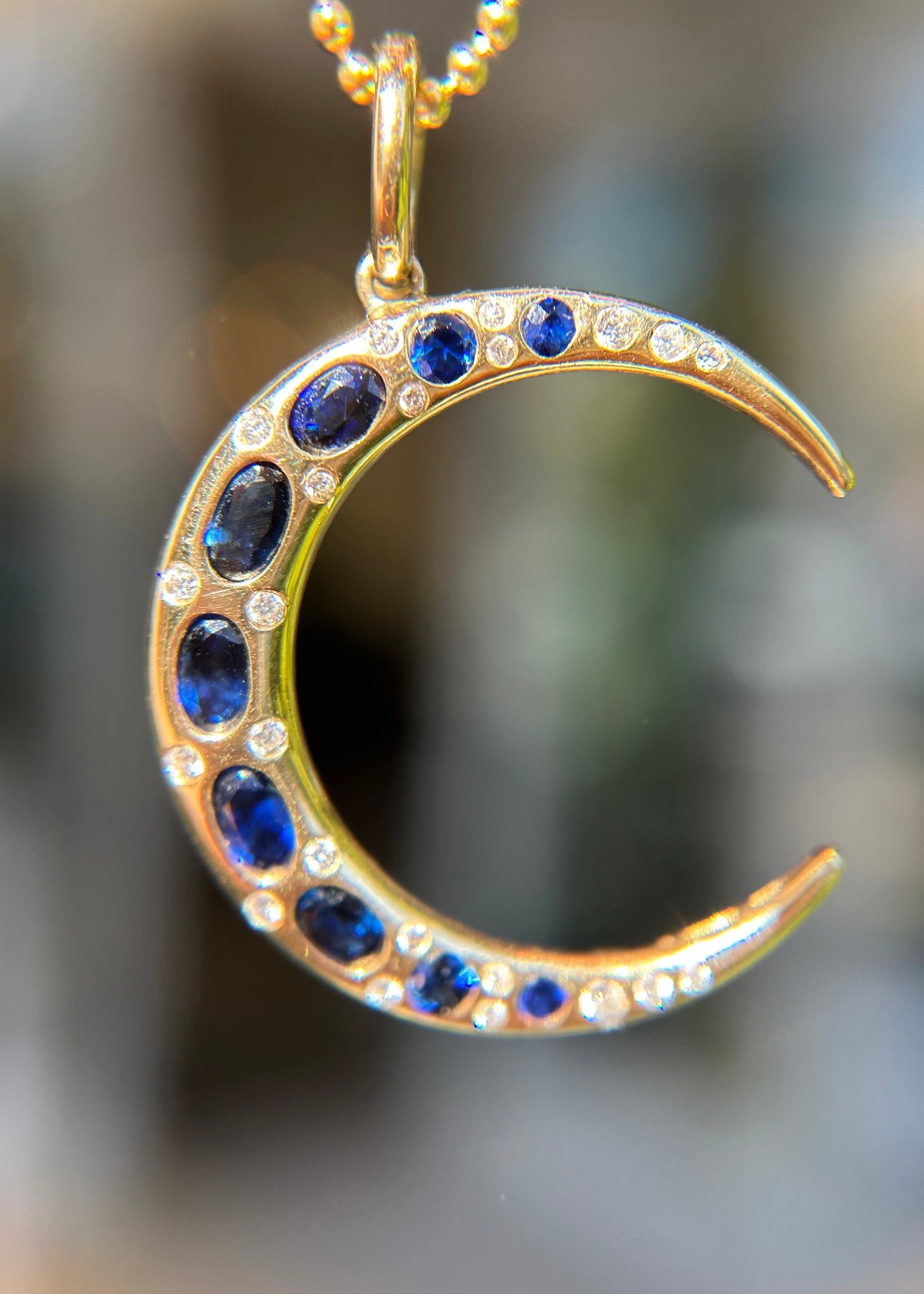 SAPPHIRE + DIAMOND CRESCENT MOON CHARM