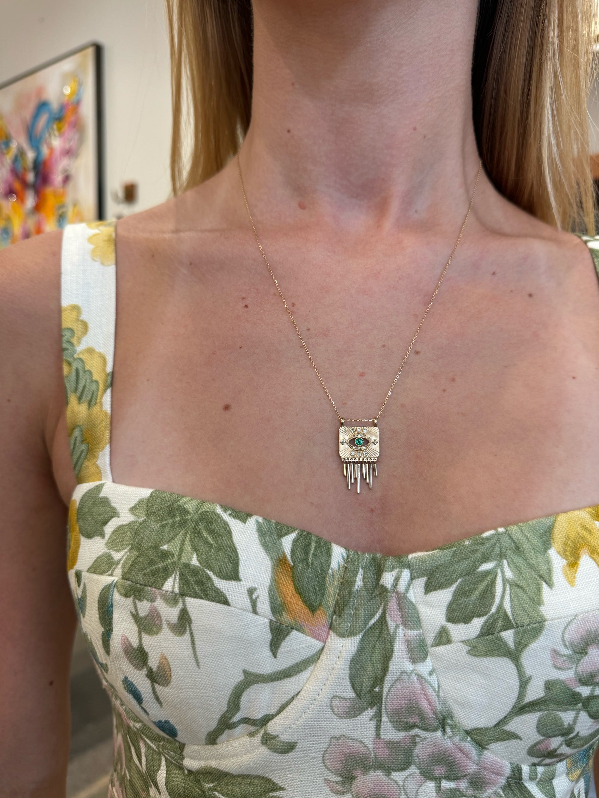 EMERALD + DIAMOND FRINGED PLATE NECKLACE