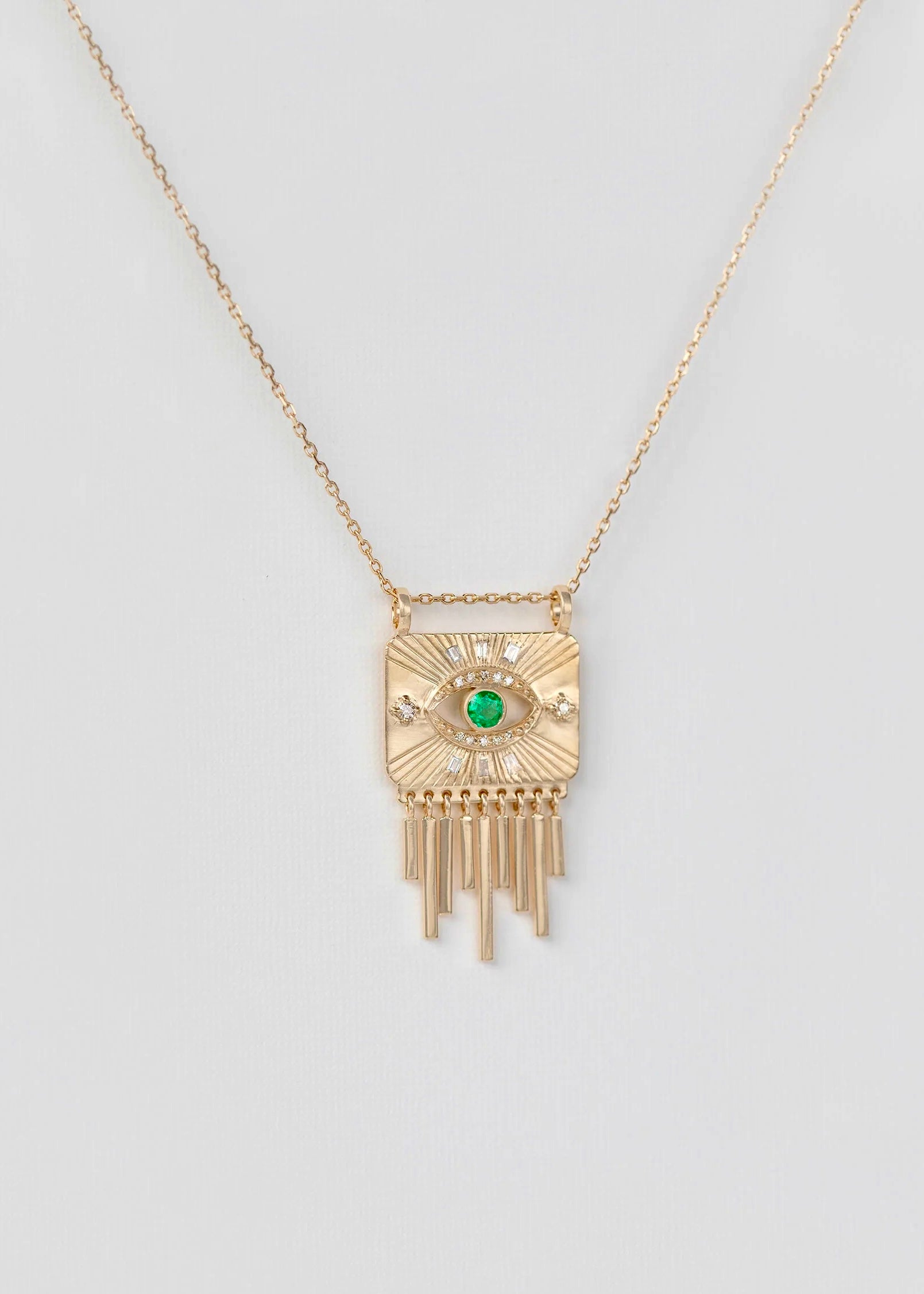 EMERALD + DIAMOND FRINGED PLATE NECKLACE