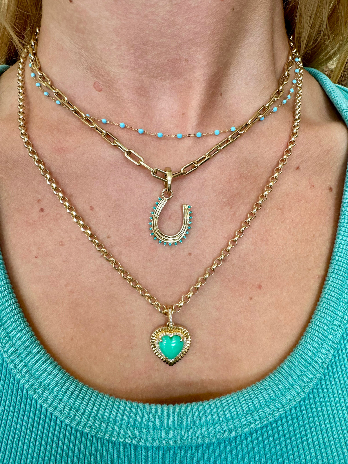 TURQUOISE &amp; DIAMOND BUBBLE HEART CHARM