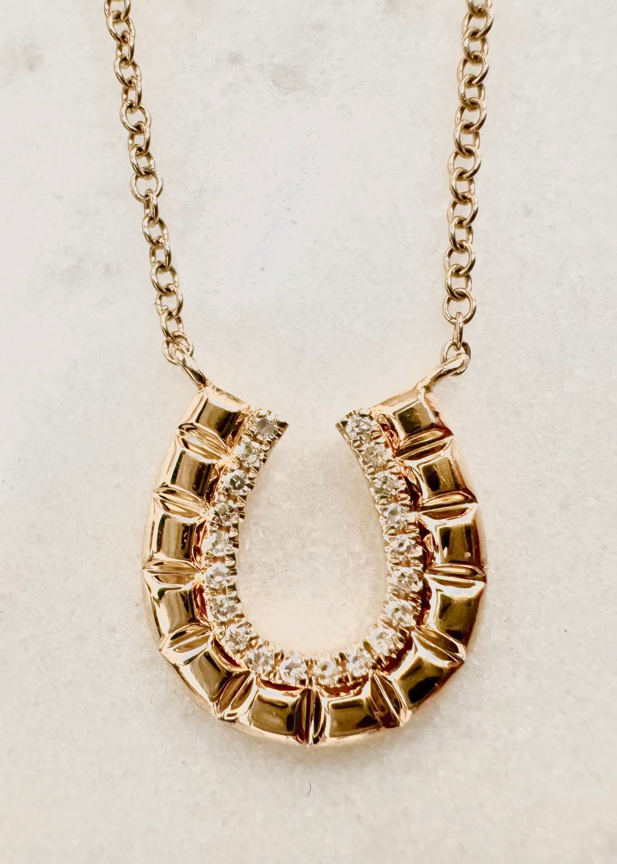 DIAMOND + BLOCK GOLD HORSESHOE NECKLACE