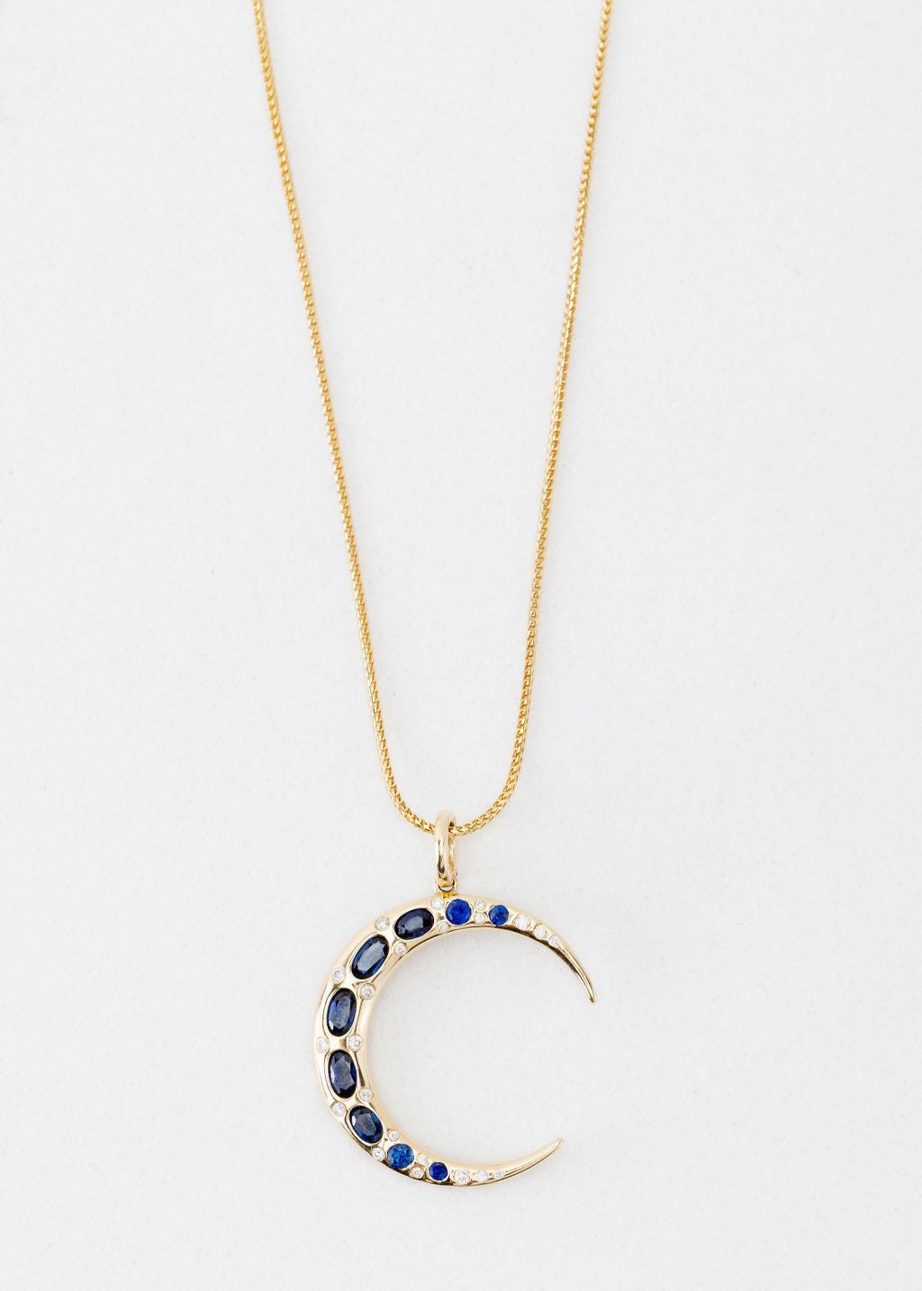 SAPPHIRE + DIAMOND CRESCENT MOON CHARM