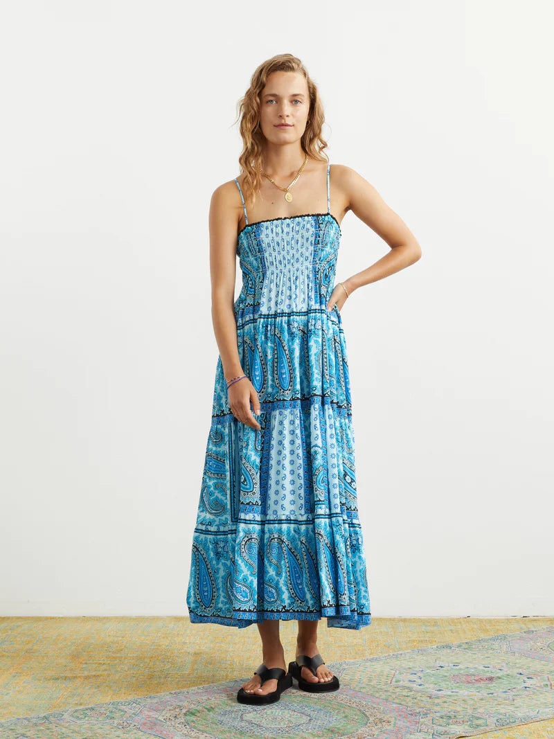 TIERED MAXI DRESS IN GROTTO BLUE