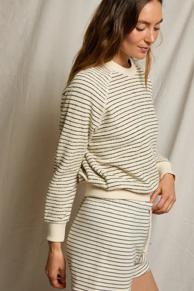 ALEXI SWEATSHIRT IN NATURAL/CHARCOAL STRIPE