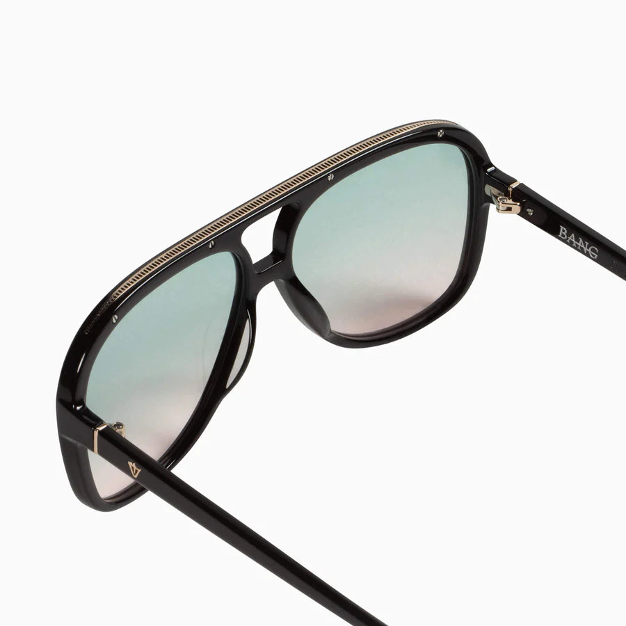 BANG SUNNIES IN BLACK WITH OLIVE-ROSE LENSES