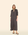 LINEN BODEN DRESS IN BLACK QUARTZ