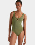 COVERAGE CELINE SWIMSUIT IN METALLIC MOSS