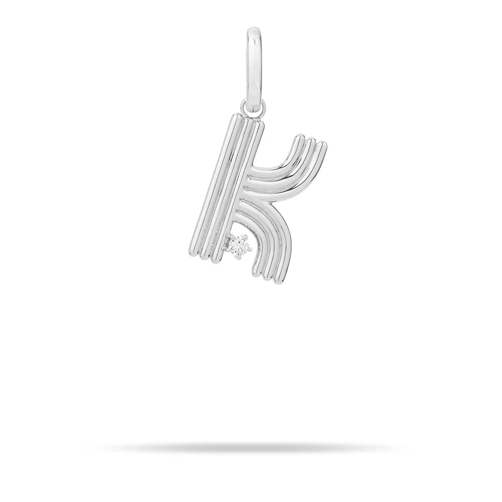 SILVER GROOVY DIAMOND INITIAL HINGED CHARM
