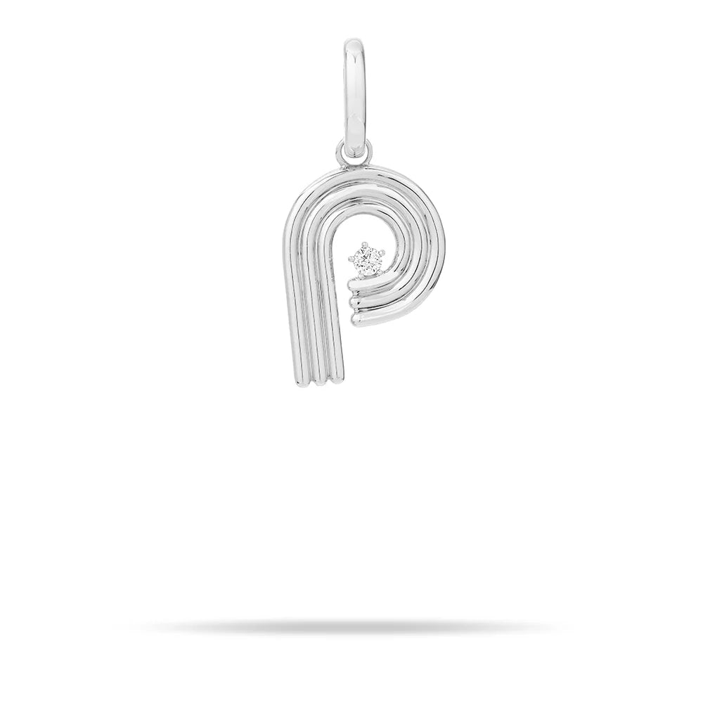 SILVER GROOVY DIAMOND INITIAL HINGED CHARM