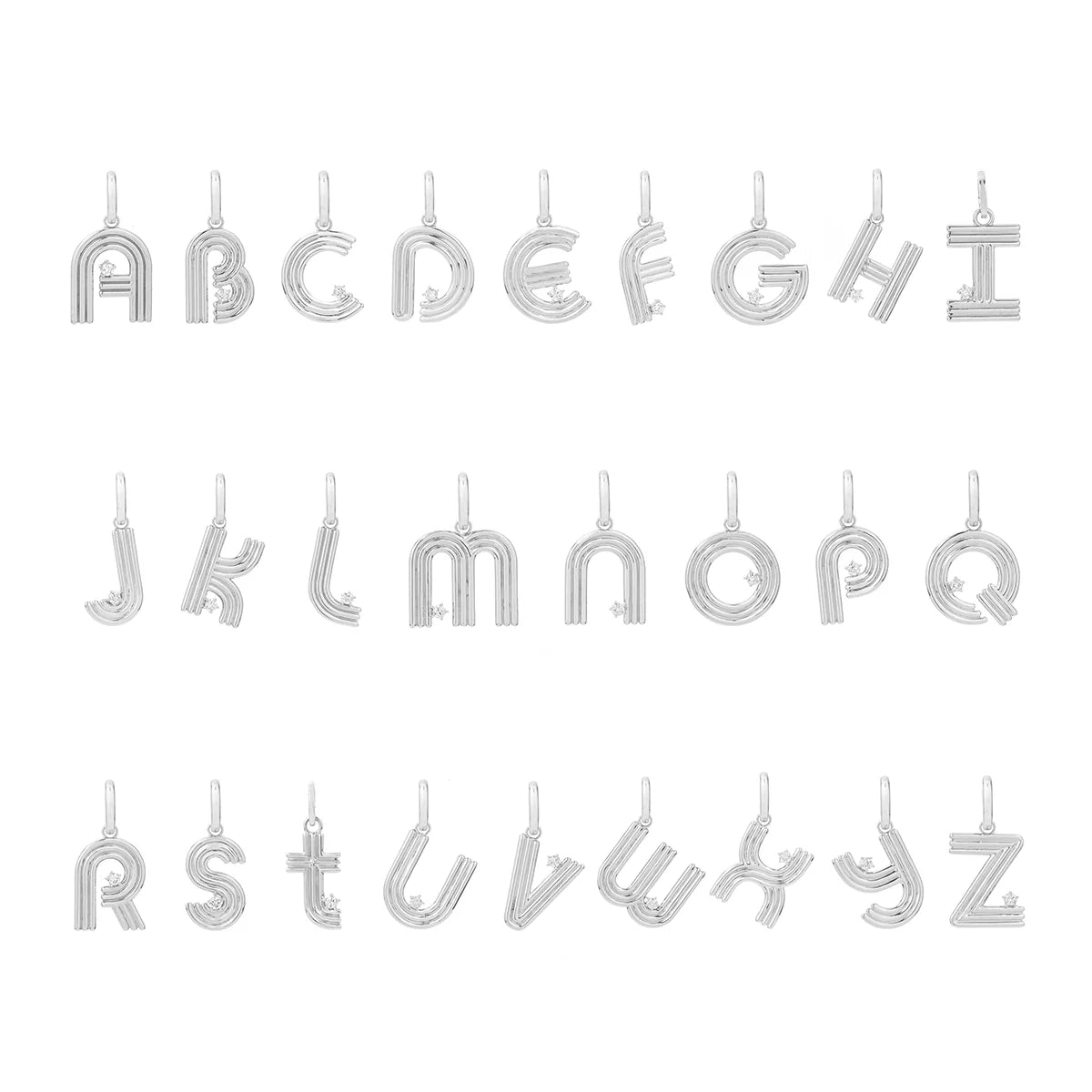 SILVER GROOVY DIAMOND INITIAL HINGED CHARM