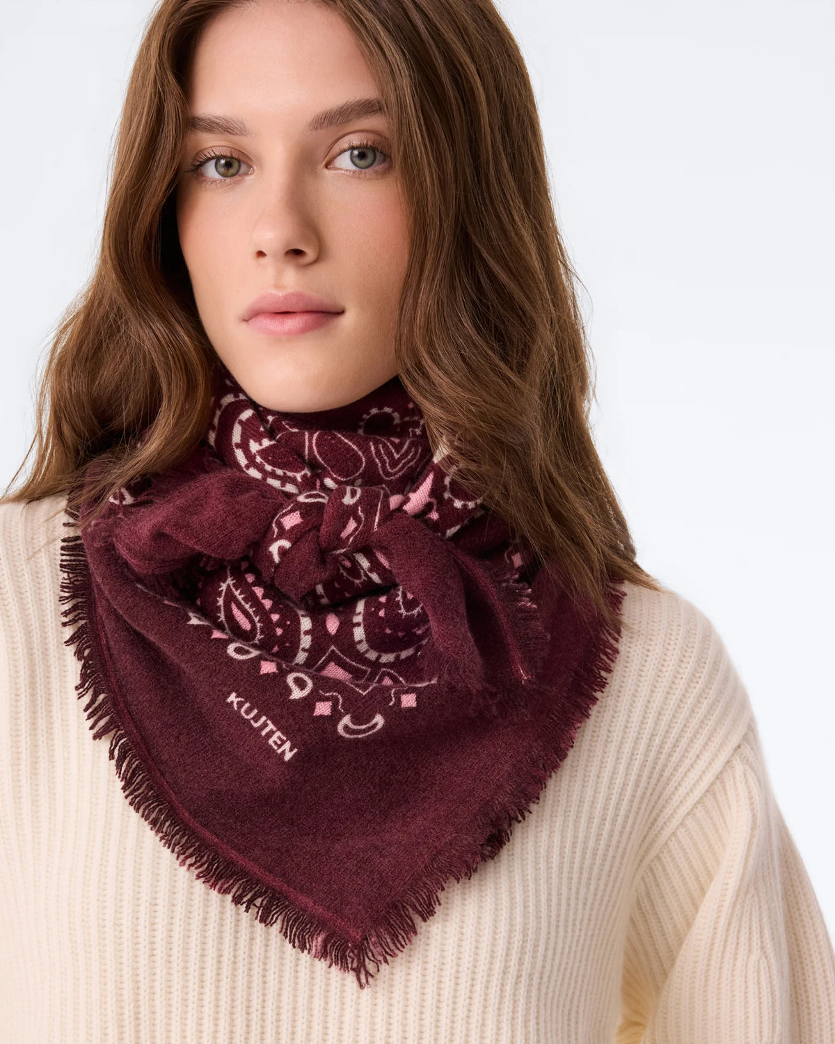 HACHIKO CASHMERE SCARF IN BORDEAUX PAISLEY