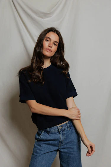 ZIGGY SHORT SLEEVE SWEATSHIRT IN NAVY
