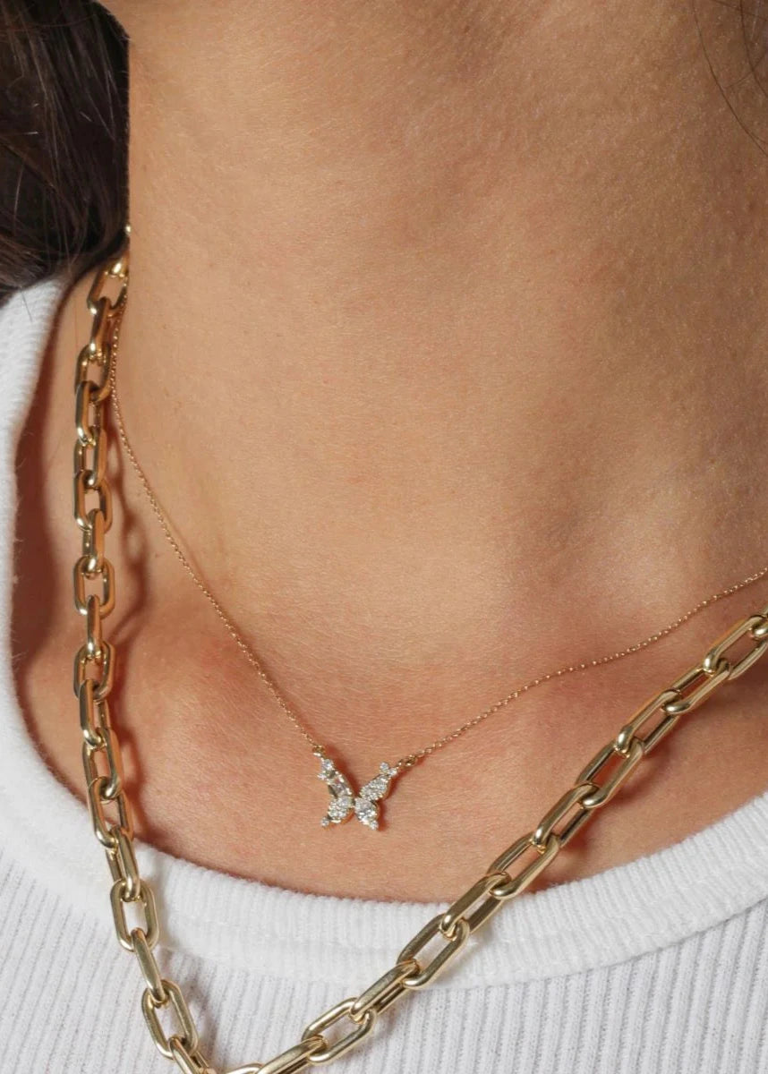 MIXED DIAMOND BUTTERFLY NECKLACE