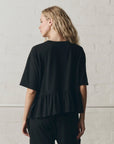 OVERSIZED RUFFLE PEPLUM TEE IN TRUE BLACK