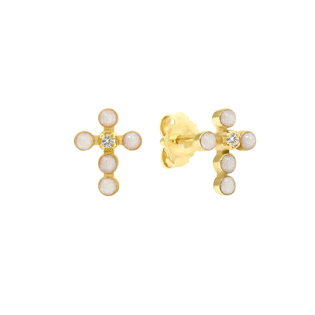 OPAL PEARLED CROSS DIAMOND EARRINGS