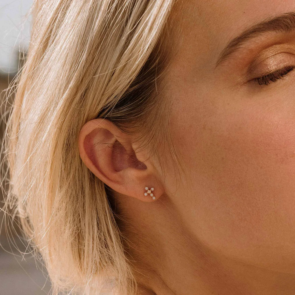 OPAL PEARLED CROSS DIAMOND EARRINGS