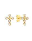 OPAL PEARLED CROSS DIAMOND EARRINGS