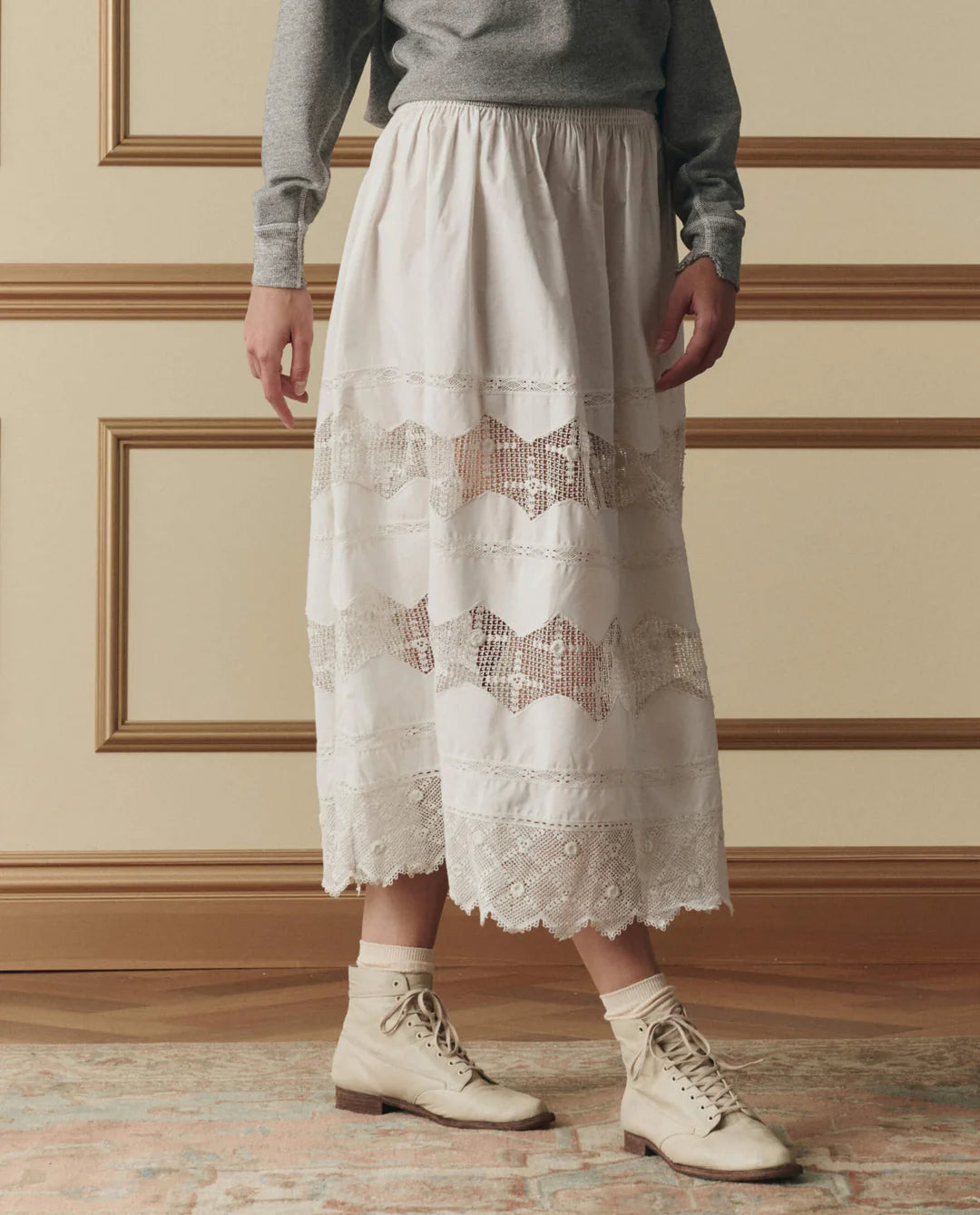 ROSETTE CROCHET CANARY SKIRT IN CREAM