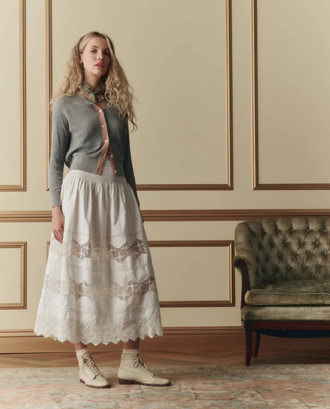 ROSETTE CROCHET CANARY SKIRT IN CREAM