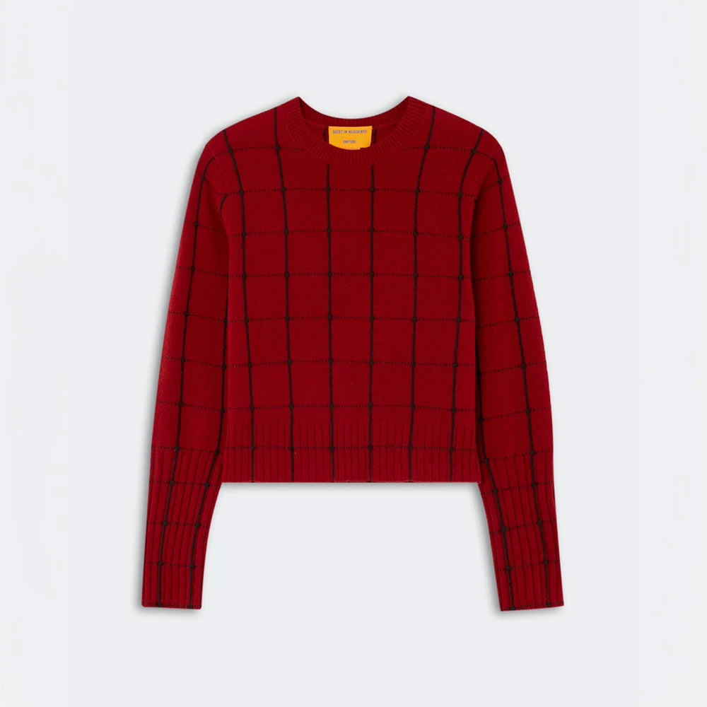 SHRUNKEN CHECKER CREW IN CARMINE/BURNT COCOA
