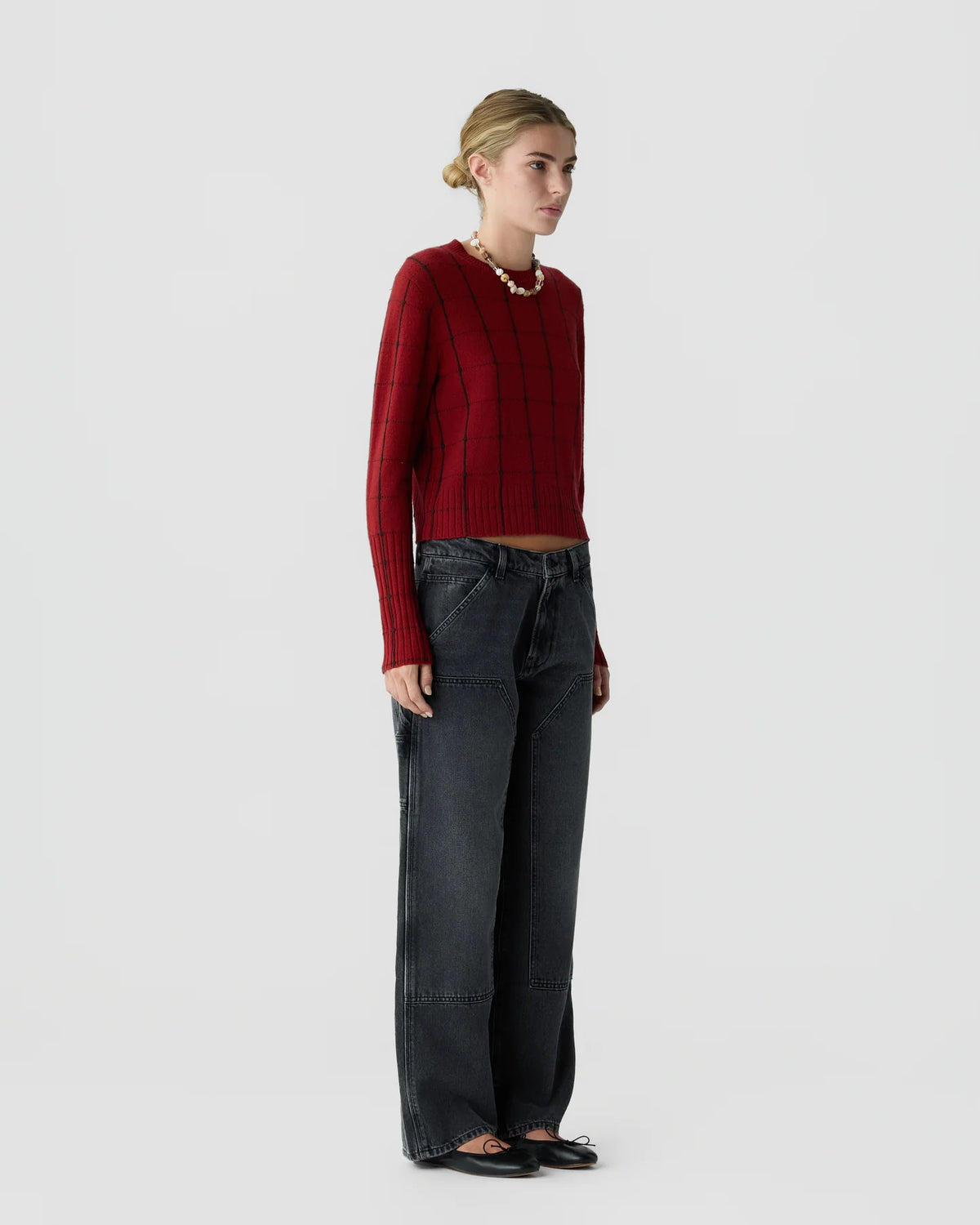 SHRUNKEN CHECKER CREW IN CARMINE/BURNT COCOA