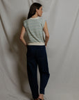 SLOANE MUSCLE TANK IN TEAL BLUE/NAVY STRIPE