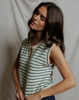 SLOANE MUSCLE TANK IN TEAL BLUE/NAVY STRIPE