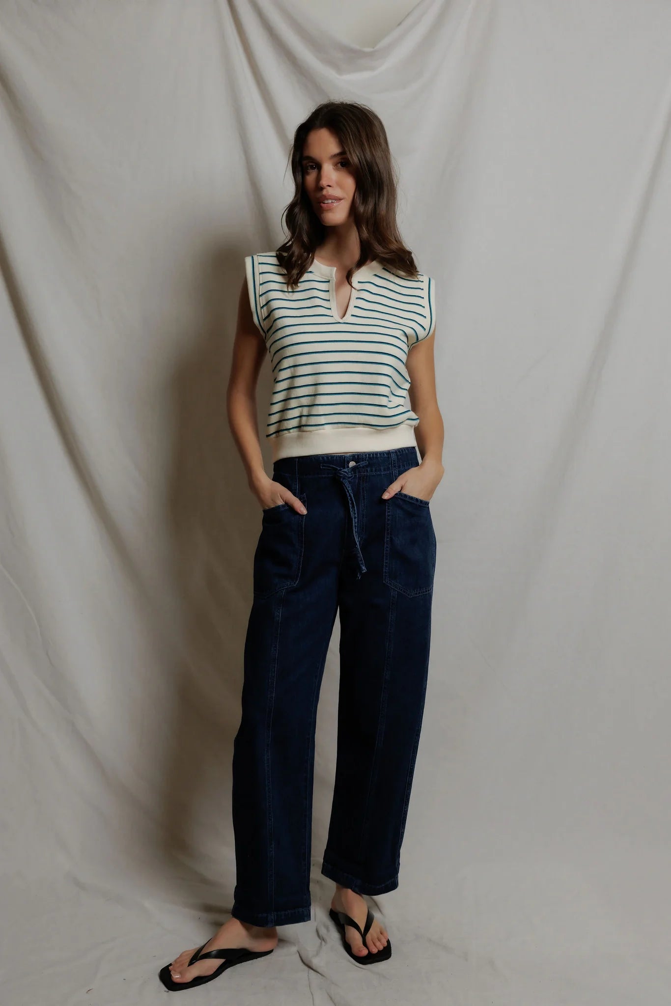 SLOANE MUSCLE TANK IN TEAL BLUE/NAVY STRIPE